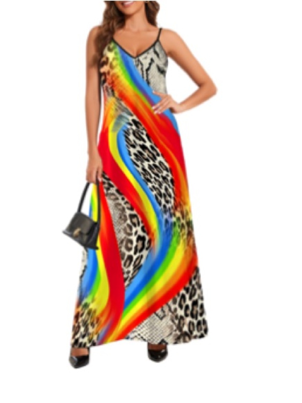 DUOWE Long Maxi Dress Multi Colored Pullover Print Summer Sz 3XL Sleeveless